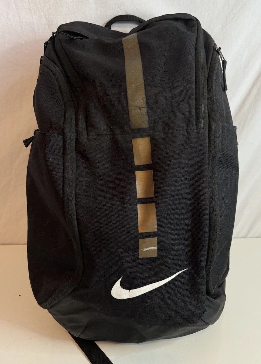 Nike Hoops Elite Pro Backpack Black Adjustable Straps Zippered Gold Polyester
