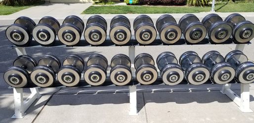 30-75 lb Hampton Dumbbells with Hampton rack