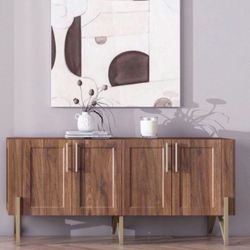 Walnut Finish Mid-century TV Stand Media Console Up 65” - W59"xL17.71"xH27.55"