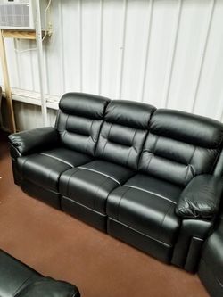 Black shava genuine leather recliner sofa or loveseat with console