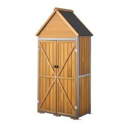 Outdoor Storage Shed, 29.9" x 66.93" Wood & Metal Garden Tool Shed with Lockable Doors & Sloped Roof, Waterproof Outside Storage Cabinet with Shelves 