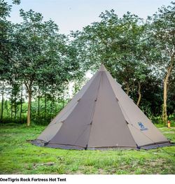 OneTigris Rock Fortress Hot Tent with Stove Jack Bushcraft Shelter, 4~6 Person, 4 Season Tipi Tent for Family Camping Hunting Fishing Waterproof