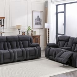 2Pc Dark Gray Fabric Manual Reclining Sofa Set