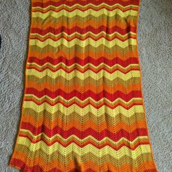 Orange And Yellow Handmade Vintage Afghan 