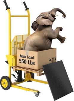 Hydraulic Material Lift,550lbs Lift Dolly,Upgraded Baffle Pallet Lift,37.4” Max Lift with Front Universal Wheels and 9" Polyurethane Wheels, 18.5" For