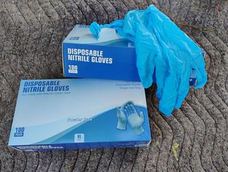 New, Blue nitrile gloves, powder free, 100 piece, XL size, non-sterile, disposable gloves 