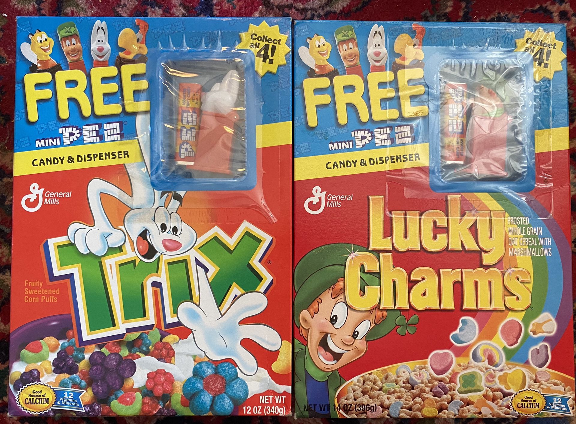 2001 LUCKY CHARMS & TRIX Cereal Box with MINI PEZ DISPENSER EMPTY BOX