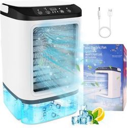 new Portable Air Conditioners, SMLEGFT Personal Air Conditioner with 900ml Large Water Tank & Icebox, Dual Mist Spray & 7 Color Light, 3 Speed & Boost