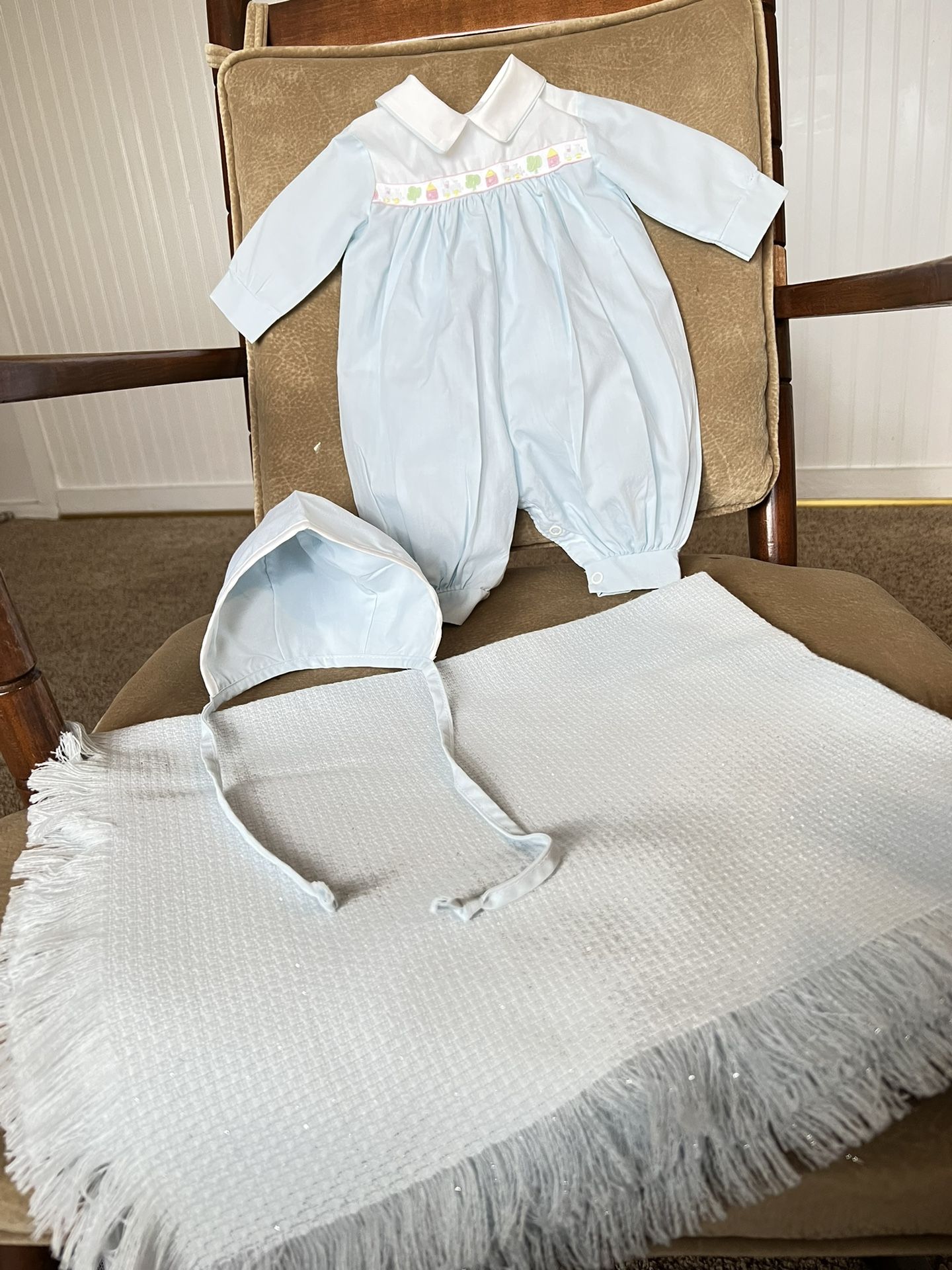 Vintage Newborn baby 3 pieces PREEMIE Cradle Сив. PRODUCI INFANT ITEMS. INC. FREDENT! OHIO S. A. Baby Boy Blue Bubble Romper Outfit
