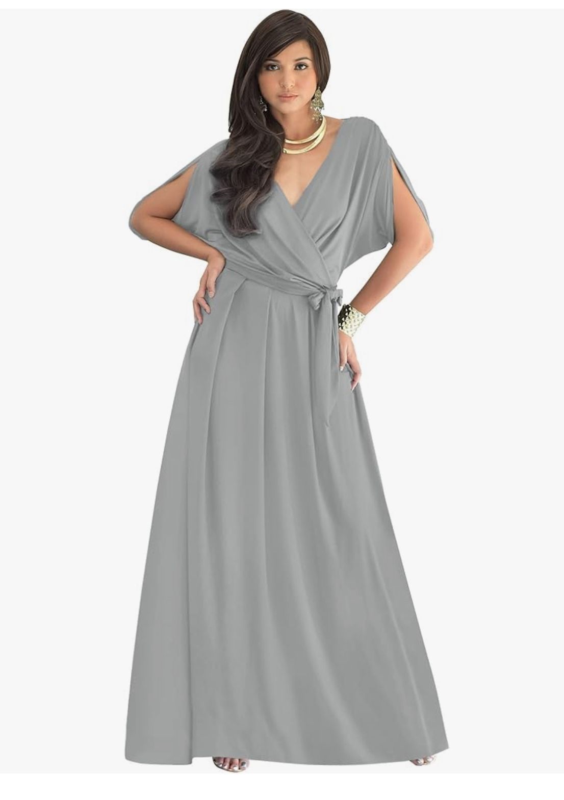 KOH KOH Womens Long Semi-Formal Short Sleeve V-Neck Floor Length Maxi Dress Gown Size:Small