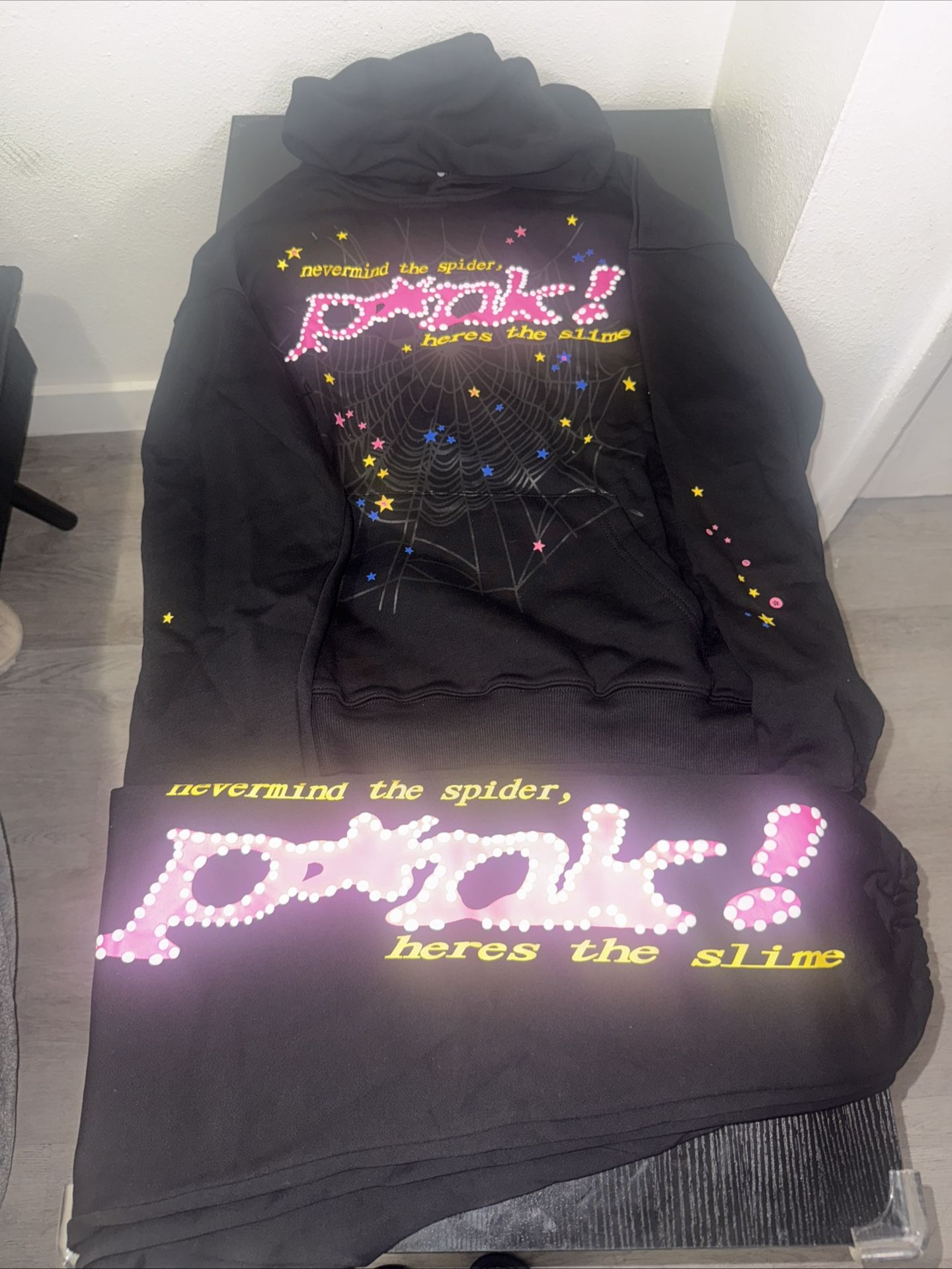 Sp5der Pink! Black Hoodie And Sweats