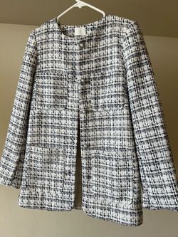 NEW H&M Elegant White Black Silver Pearl Tweed Boucle Coat Jacket Women Size S-M