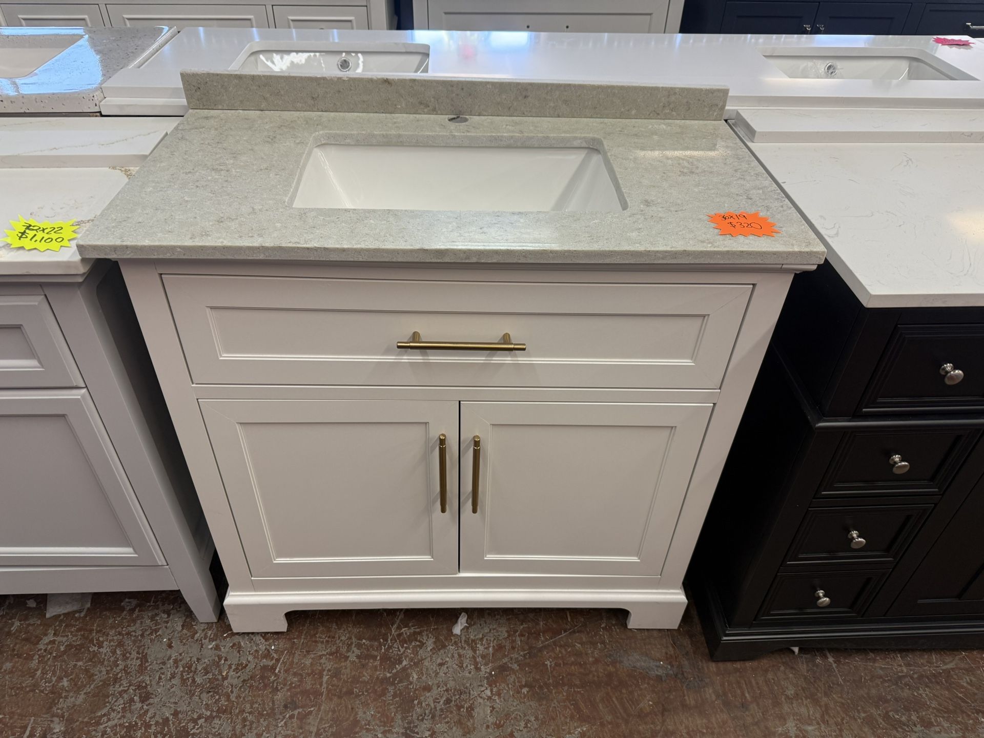 36 In. Single Sink White Bathroom Vanity With Stone Top