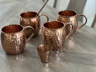 Set Of 4 Moscow Mule Copper Mugs And Shot