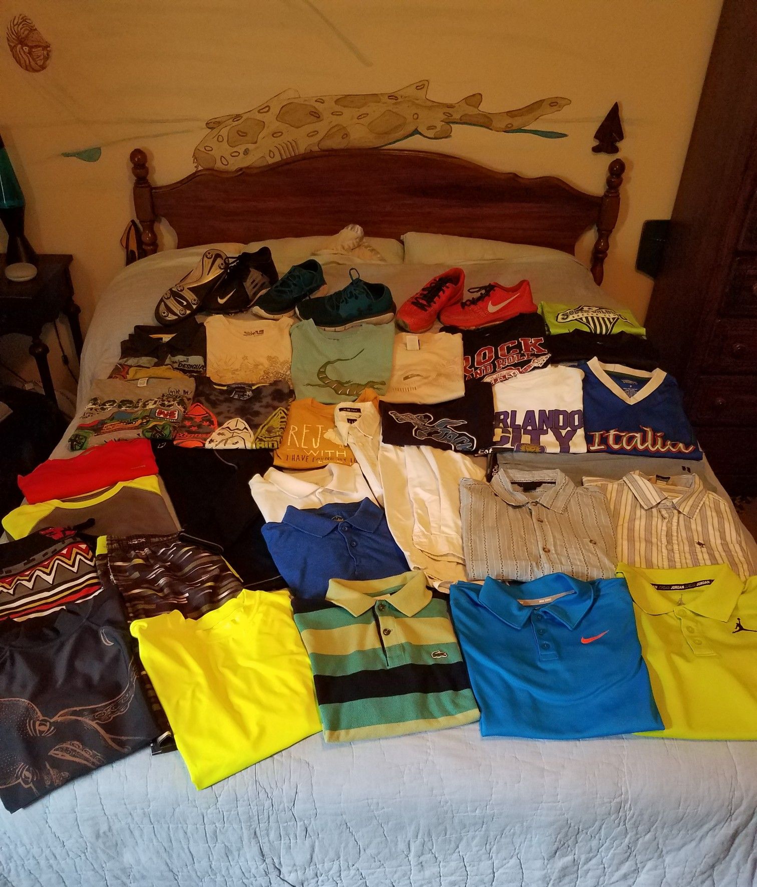 Boys Clothes "Bed Full Of Children's Clothes and Shoes" 32 Items, Clothes Sizes 10-16