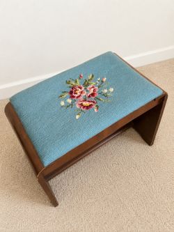 Vintage Art Deco Waterfall Vanity Bench w/ Original Needlepoint Seat