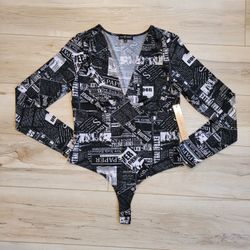 Almost Famous Newspaper Print Bodysuit - Size L