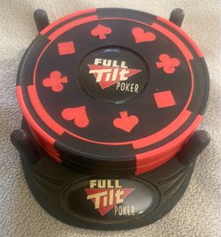 Vintage Full Tilt Poker Set of 4 Coasters with Stand - Set of 4 - Poker Memorabilia - Rare