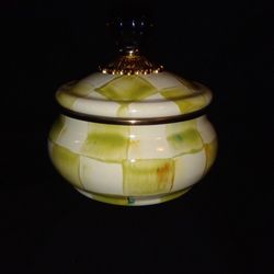  MacKenzie-Childs PARCHMENT CHECK Squashed Pot 