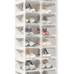 Foldable Shoe Rack,Shoe Organizers for Closet Plastic Shoe Storage Box Space Saving for Entryway, Large Sturdy Stackable Sneaker Cabinet Bins with Mag