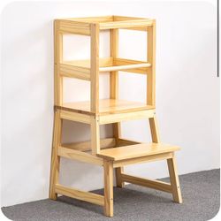 Kitchen Step Stool for Toddlers with Non-Slip Mat, WOOD CITY Wooden Kids Montessori Learning Stool Tower, Toddler Standing Tower Helper for Kitchen Co