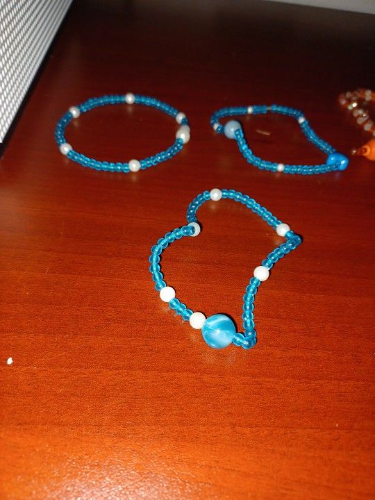Stretchy Beaded Bracelet, Light Blue and Pearl Color, Minimalist Boho Beach Jewelry