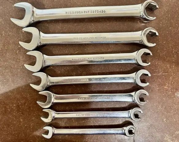 Snap-On RXS12-RXS24 7 Piece Open-End Flare Nut Combination Wrench Set