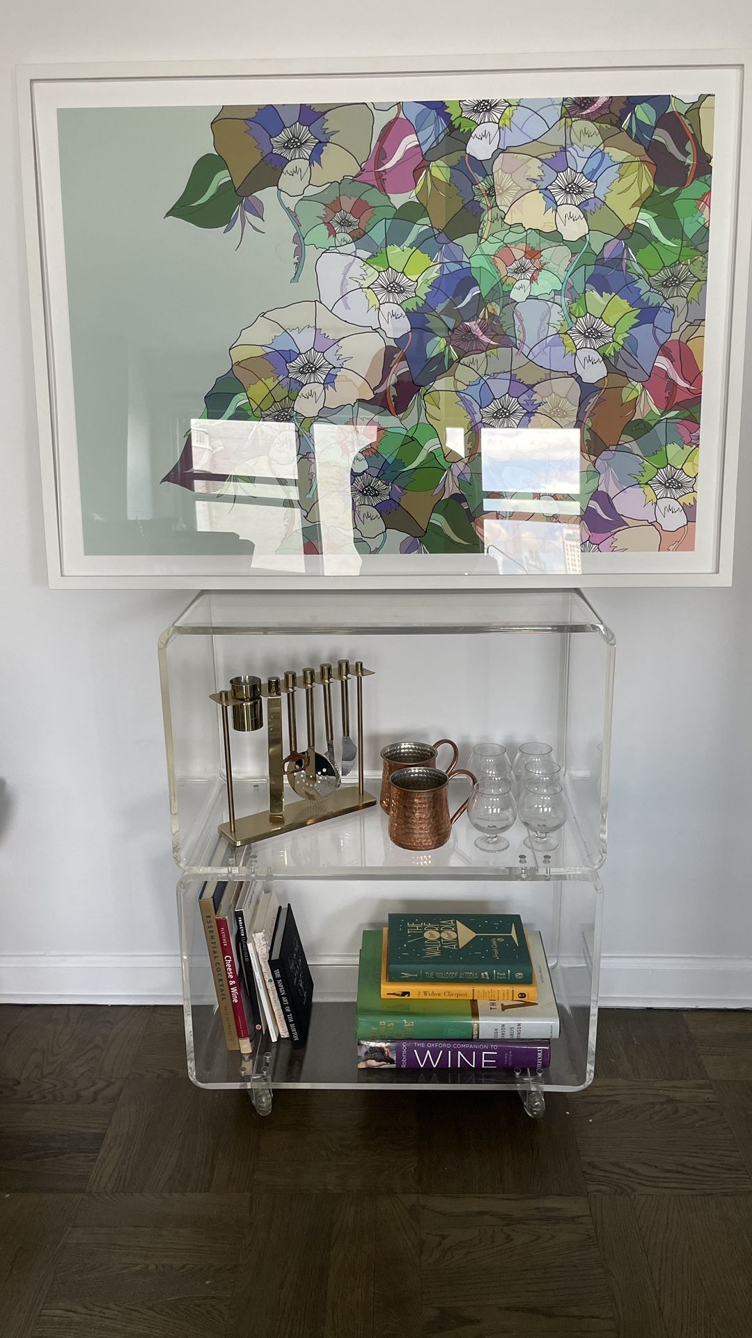 CB2 Acrylic Rolling Two Shelf