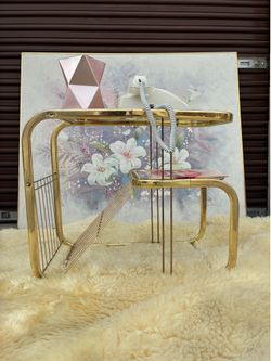80s postmodern Brass and Glass Magazine rack table