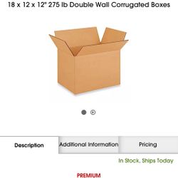 Fifteen (15) Uline Double Wall Boxes 18”x12”x12”