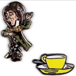 Disney Mad Hatter & Tea Cup Enamel Metal Pin 2 Pack Set 
