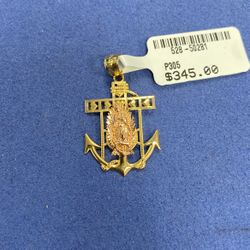 14k Two-Tone Gold Virgin Mary Anchor Pendant