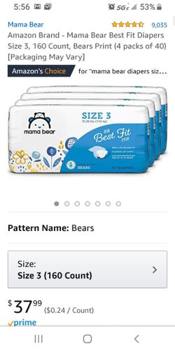 Mama Bear Best Fit Diapers size 3 160ct