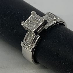 10k White Gold Engagement Ring With Real Diamond 