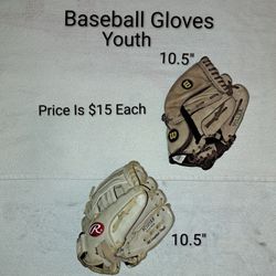 2 Youth Baseball Gloves (Price Is $15 Each)