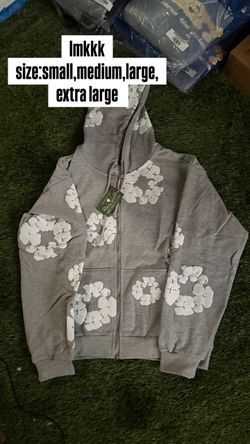 Gray Floral Zip-Up Hoodie with Tags