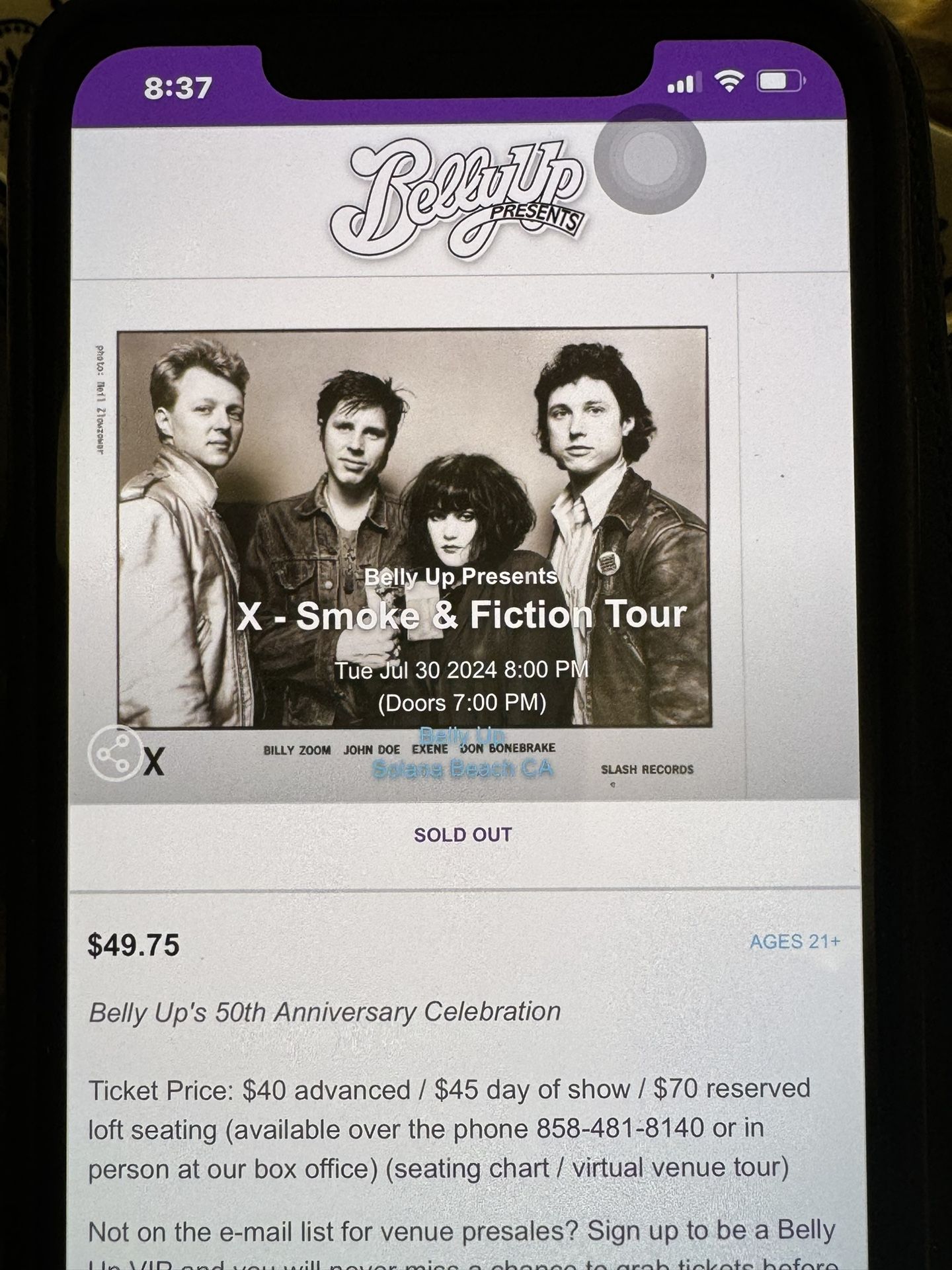 Concert tickets to “X”