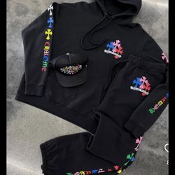 Chrome Hoodie Hearts Sweatsuit Sweater Track Suit Sweatpants Sweats S M L XL Hat