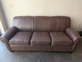 Brown Leather Three-Seat Sofa