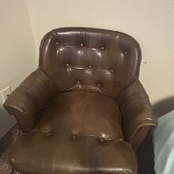 3 Brown leather executive office chair with casters