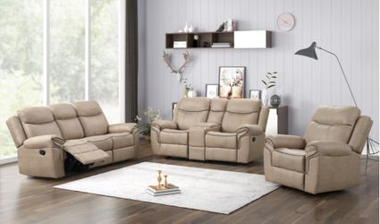 Beige Manual Reclining Couch Set