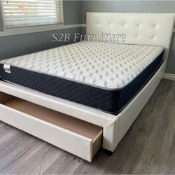 Full White Platform Bed With Ortho Mattress Included!!