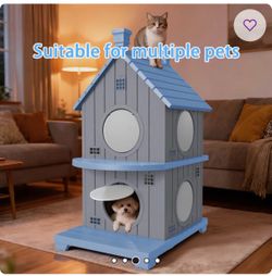 2-Tier Resin Cat House for Active Cats Indoor Outdoor 38.89"H with Porch and Viewing Platform