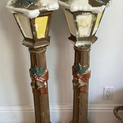 Two POLORON Gold Lantern Lamp 44" Post Blow Mold Christmas Yard Decor Has Cracks (SEE DESCRIPTION)
