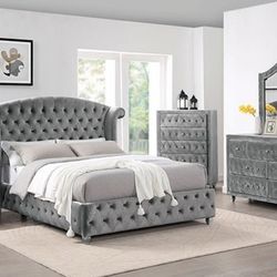 Brand New Glam Gray  6pc Queen Size Bedroom Set 