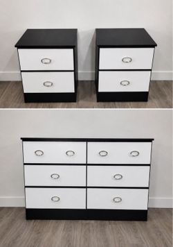 Black and White Dresser Set with Nightstands - Cómoda y 2 Mesitas de noche