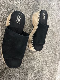 TOMS Laila Mule Platform Wedge Sandals in black suede
