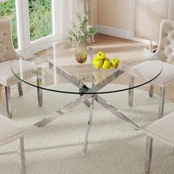 Tempered Glass Table with Heavy-Duty Metal Legs - Modern Sculpture Base