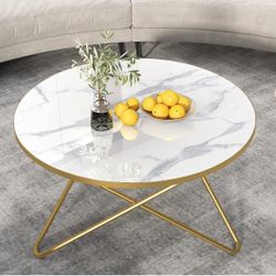 Round Coffee Table with White Faux Marble Top