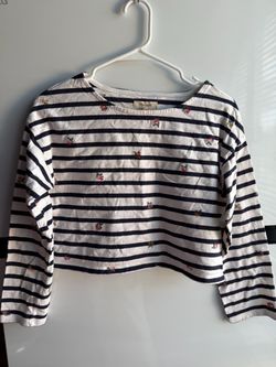 Madewell Women's White/Blue Striped Knit Boat Neck Cropped Top - XXS